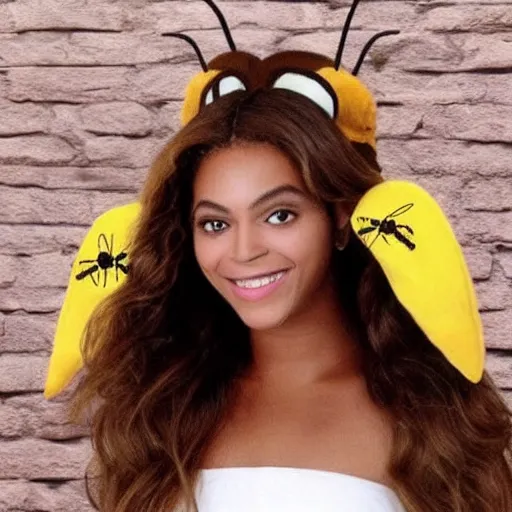 Prompt: bee with human face resembling beyonce bee costume