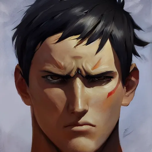 Image similar to greg manchess portrait painting of eren jeager as overwatch character, design in overwatch style, medium shot, asymmetrical, profile picture, organic painting, sunny day, matte painting, bold shapes, hard edges, street art, trending on artstation, by huang guangjian and gil elvgren and sachin teng