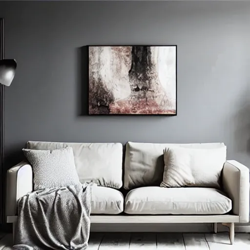 Image similar to modern living room, blank 2 4 inch x 2 4 inch canvas over couch, professional photo