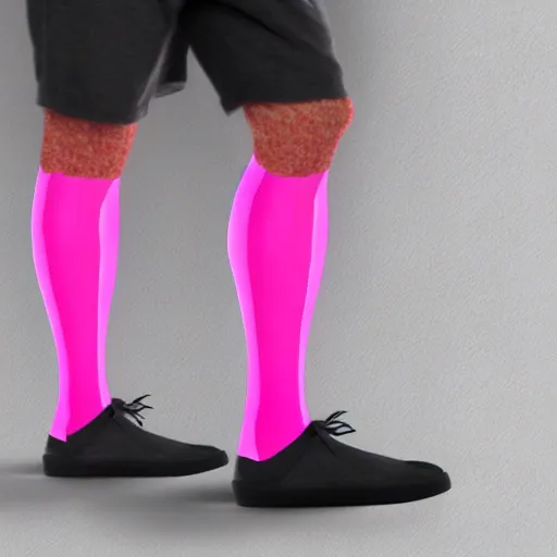 Prompt: a mockup of neon pink socks with raccoon face on them