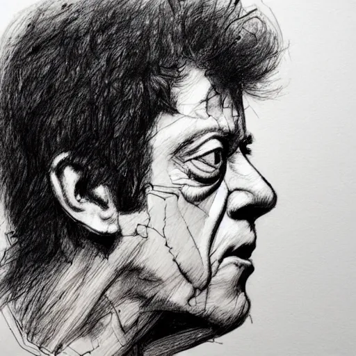 Image similar to a realistic yet scraggly portrait sketch of the side profile of a stern and sophisticated lou reed, trending on artstation, intricate details, in the style of frank auerbach, in the style of sergio aragones, in the style of martin ansin, in the style of david aja, in the style of mattias adolfsson