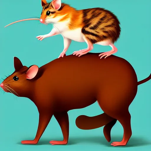 Prompt: a mouse who is riding on the back of a prancing cat, illustration, digital art, trending on artstation