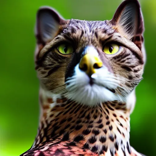 Image similar to a falcon - cat - hybrid, animal photography