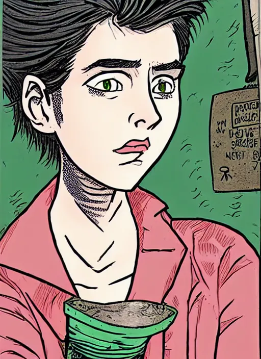 Image similar to a portrait of a pretty sewer punk young lady by alison bechdel