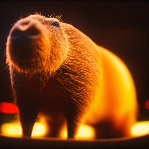 Image similar to capybara chews on a nvidia gpu, wildlife photography, kodak gold 2 0 0, depth of field, f / 2 2, neon lamp, volumetric lighting, award - winning photo