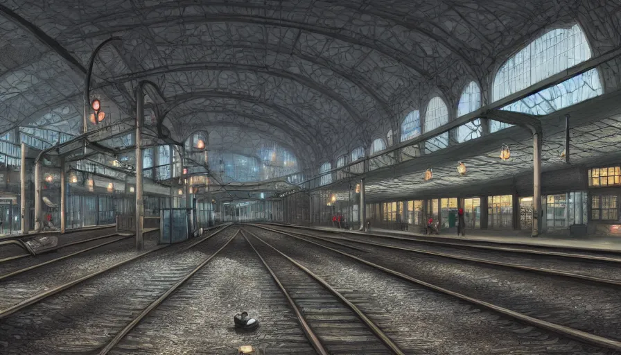 Image similar to rat society dyptopian train station digital art, concept art, wallpaper, photorealistic rendering