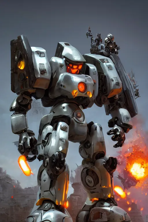 Image similar to mechwarrior 5 : mercenaries mech megaman transformer robot boss tank engine game octane render, 4 k, hd 2 0 2 2 3 d cgi rtx hdr style chrome reflexion glow fanart, global illumination ray tracing hdr fanart arstation by ian pesty by jesper ejsing pixar and disney unreal zbrush central hardmesh