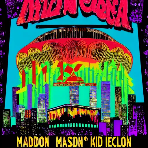 Image similar to highly detailed concert poster for a phish concert on new years eve at madison square garden in new york city