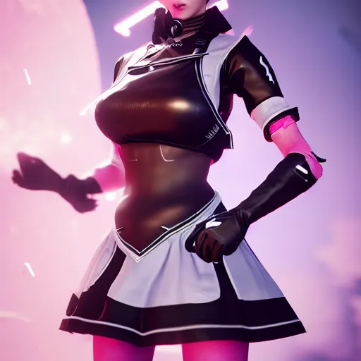 Prompt: female warframe in french maid outfit, 8k resolution, high detail, ULTRA REALISTIC VFX, reflections, octane render, CGSociety