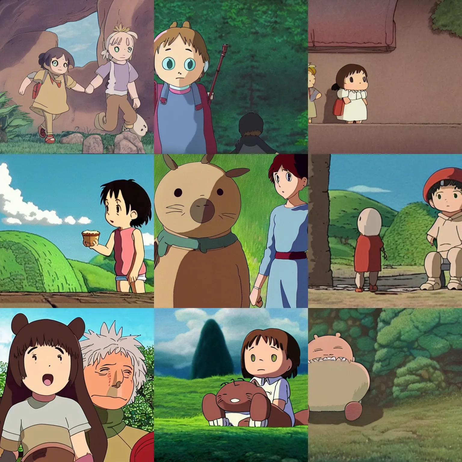 Prompt: two beans go on an adventure together, ghibli, animated