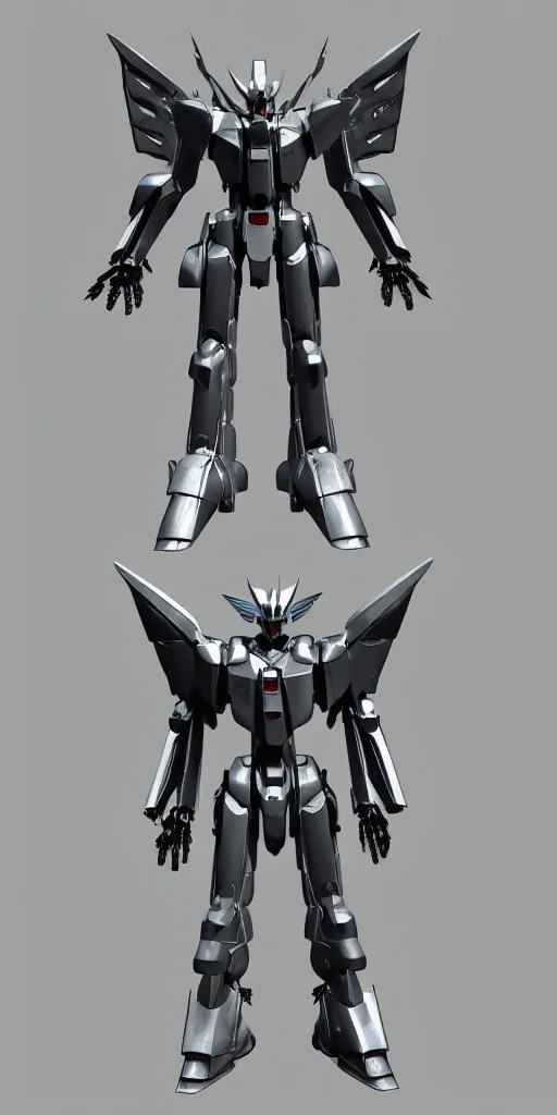 Image similar to distinct 3 d model, full body sci - fi mecha arc angel, machine wing, gundam wing style armor, pacific rim style jaeger, wide armored helmet jaeger, kaiju, kaiju in metal exoskeleton