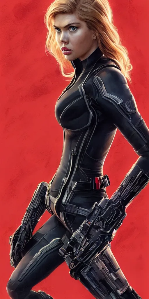 Prompt: portrait of Kate Upton as Black Widow in the Avengers movie, looking at camera, intricate, dystopian, sci-fi, extremely detailed, octane render, digital painting, concept art, smooth, sharp focus, illustration, incredible art by artgerm and greg rutkowski and alphonse mucha and simon stalenhag