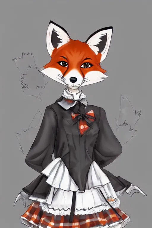 Image similar to a fox fursona wearing a maid outfit, highly detailed, digital art, trending on artstation, furry art