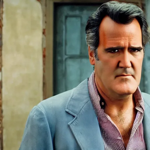 Image similar to Bruce Campbell in a Wes Anderson movie, HD, hyper realistic, high resolution, intricate, 4k