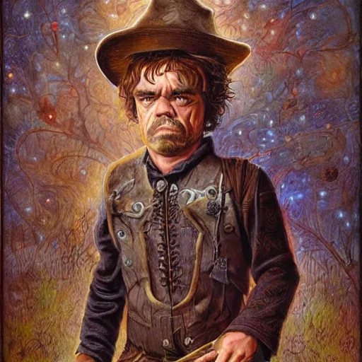 Prompt: Peter Dinklage as a cowboy, artwork by Daniel Merriam,