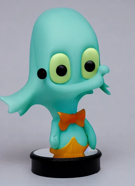 Image similar to funko pop figure of handsome squidward, chiseled jaw, sharp features, product photo
