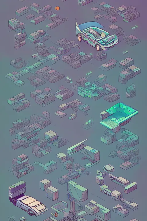 Image similar to isometric design, sprite sheet, game resources, futuristic van by josan gonzalez