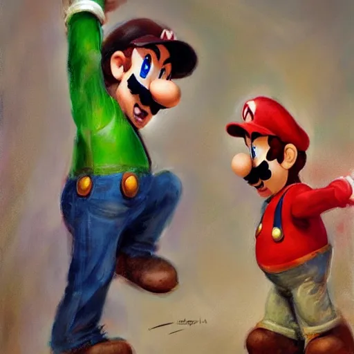 Image similar to a realistic portrait of mario and luigi in the style of daniel f. gerhartz