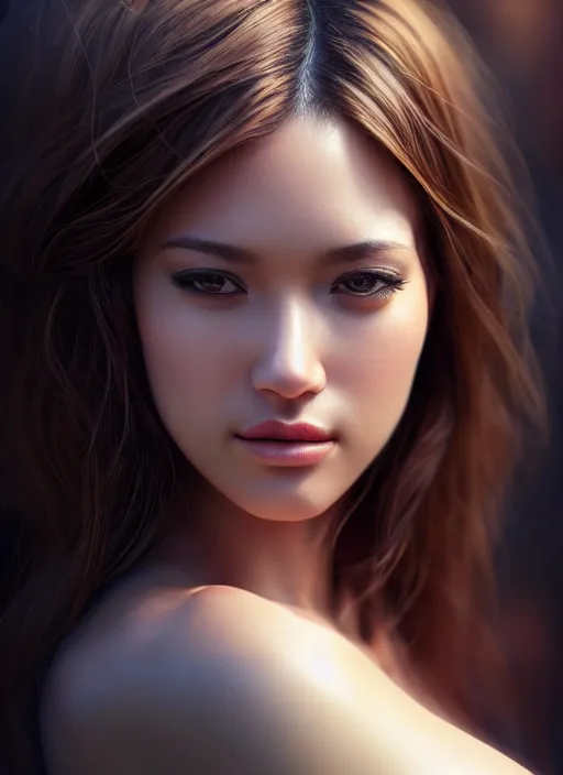 Image similar to photo of a gorgeous female in the style of stefan kostic, realistic, half body shot, sharp focus, 8 k high definition, insanely detailed, intricate, elegant, art by stanley lau and artgerm, extreme bokeh foliage