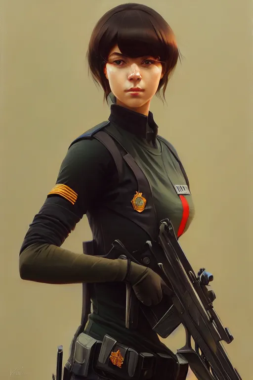 Image similar to a ultradetailed beautiful panting of a stylish swat woman, oil painting, by ilya kuvshinov, greg rutkowski and makoto shinkai, trending on artstation