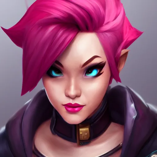 Image similar to Vi from League of Legends, by Fortiche Studio, by Riot Games, from Netflix's Arcane, trending on artstation character art,fine details, realistic shaded, fine-face, pretty face