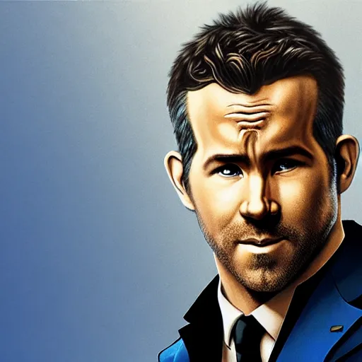 Image similar to ryan reynolds as spider - man, wearing a black and blue suit, cinematic, volumetric lighting, f 8 aperture, cinematic eastman 5 3 8 4 film, photorealistic by greg rutkowski, by stanley artgerm, by alphonse mucha