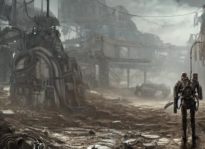 Prompt: detailed full body concept art illustration oil painting of a fallout 4 in intricate details, ultra detailed, digital art, octane render, dystopian, micro detail 4k