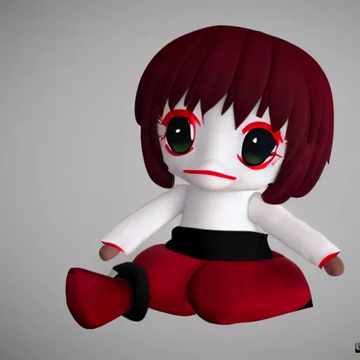 Prompt: cute fumo plush of a girl who slipped through the cracks of reality and noclipped out of bounds, vray, black and white and red