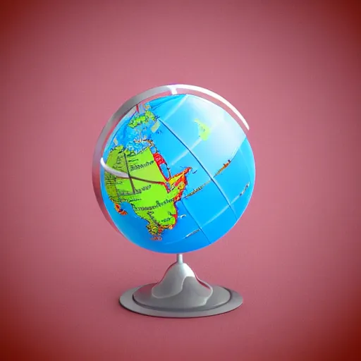 Prompt: an isometric globe with famous landmarks on it, 3 d render, 3 d model, smooth,