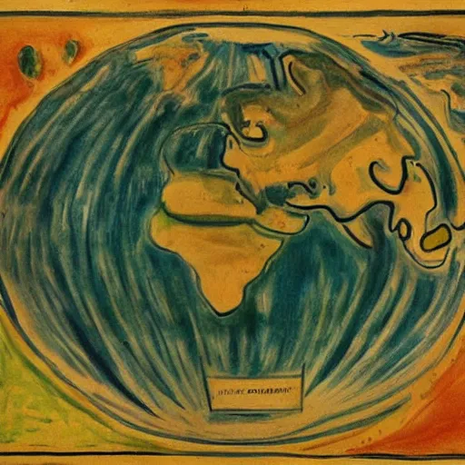 Prompt: a incorrect map of the world as painting by munch