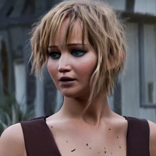 Image similar to still of Jennifer Lawrence starring in Scissors a remake of Edward Scissorhands 2029