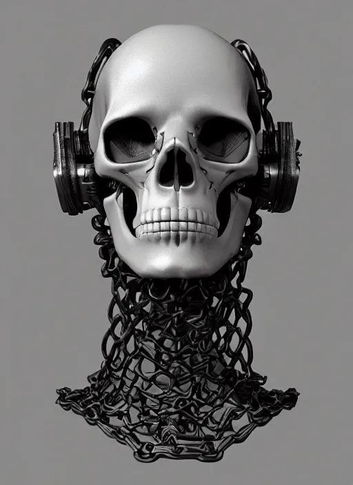 Prompt: cyberpunk skull, ivy, death, hardmesh, hard surface