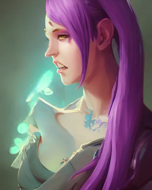 Image similar to beautiful female purple hair tattoo symmetrical face eyes full length fantasy art icon, 2d art cover , official fanart behance hd artstation by Jesper Ejsing, by RHADS, Makoto Shinkai and Lois van baarle, ilya kuvshinov, rossdraws