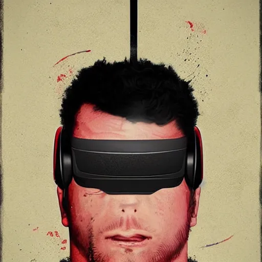 Image similar to wrestlers wearing vr headsets, vr goggles, shrugging, shrugging arms, tap out, fight club, tapping out, minimalistic, trending on art station, poster art by grzegorz domaradzki