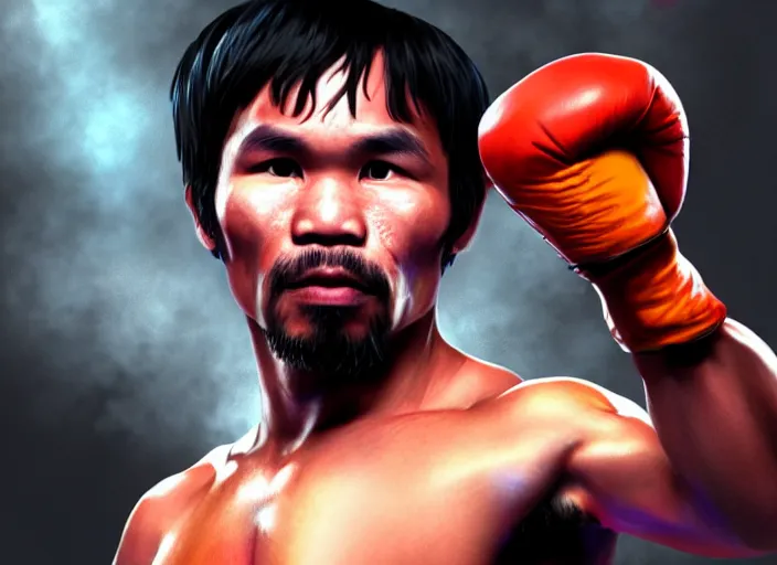 Prompt: manny pacquiao character concept art, digital illustration, trending on artstation, epic composition, 8 k uhd, masterpiece, league of legends splash art