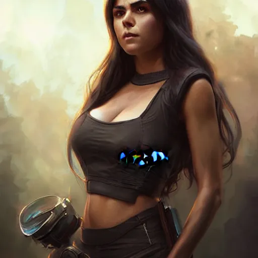 Prompt: digital illustration, portrait of octavia blake is skairipa in the 100 tv show, by artgerm, by krenz cushart, by peter kemp, by ross tran