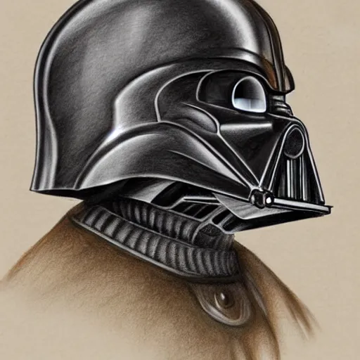 Image similar to steampunk reimagining of darth Vader’s helmet, concept art, character art, colorized pencil sketch, sepia