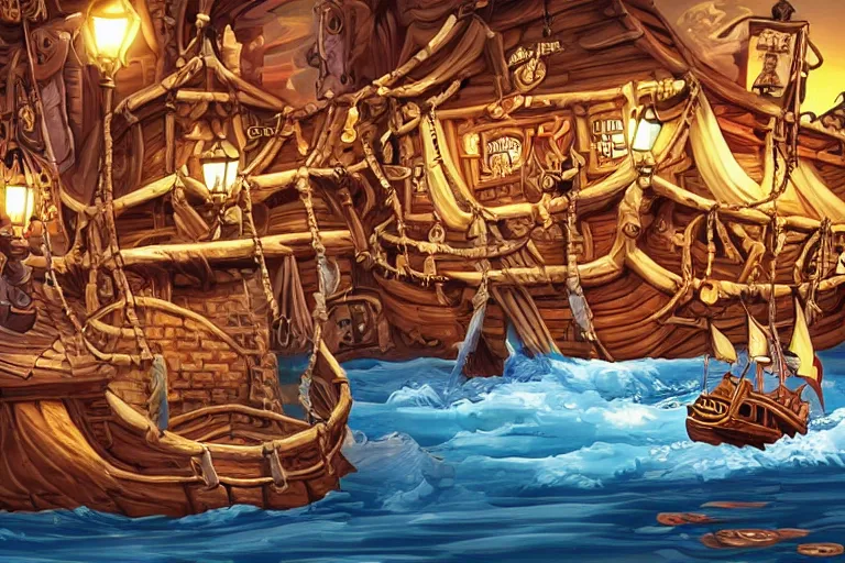 Image similar to secret of monkey island background, pirate pub interior, intricate detail widescreen wallpaper