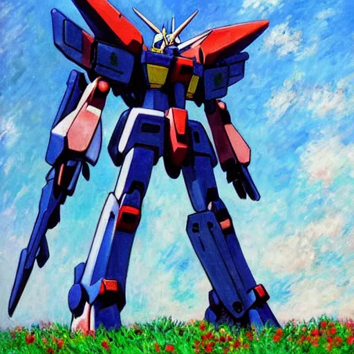 Image similar to A Gundam mech from Mobile Suit Gundam painted by Claude Monet