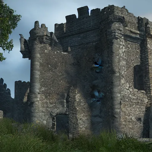 Image similar to Old ruins of a castle, Fantasy apocalypse environment, digital art, unreal engine 5, 4k