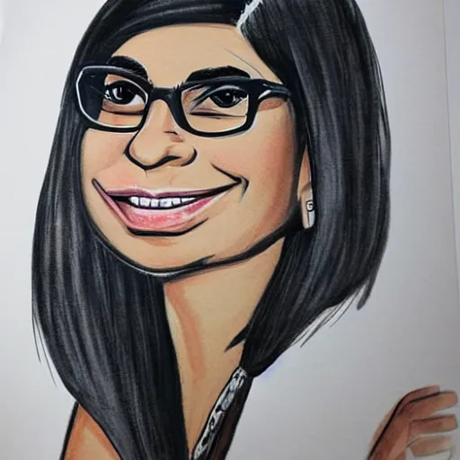 Prompt: a cartoon caricature of mia khalifa, ambient lighting, highly detailed