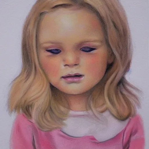 Image similar to 4 year old blonde girl with iphone colored pencil on white background by eloise wilkin