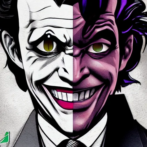 Image similar to Phoenix Wright as the Joker, highly detailed, trending on artstation