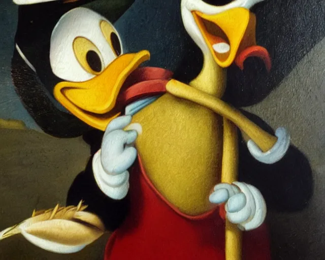 Image similar to detailed old renaissance oil painting of Donald Duck