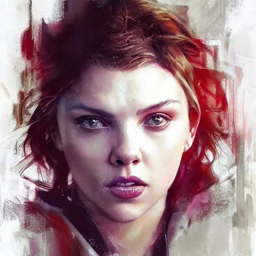 Prompt: camren bicondova and scarlett johansson as cat women morphed together, hybrid, jeremy mann painting