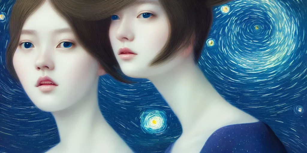 Image similar to breathtaking delicate detailed concept art painting beauty faces with starry night inside, by hsiao - ron cheng, bizarre compositions, exquisite detail, pastel colors, 8 k