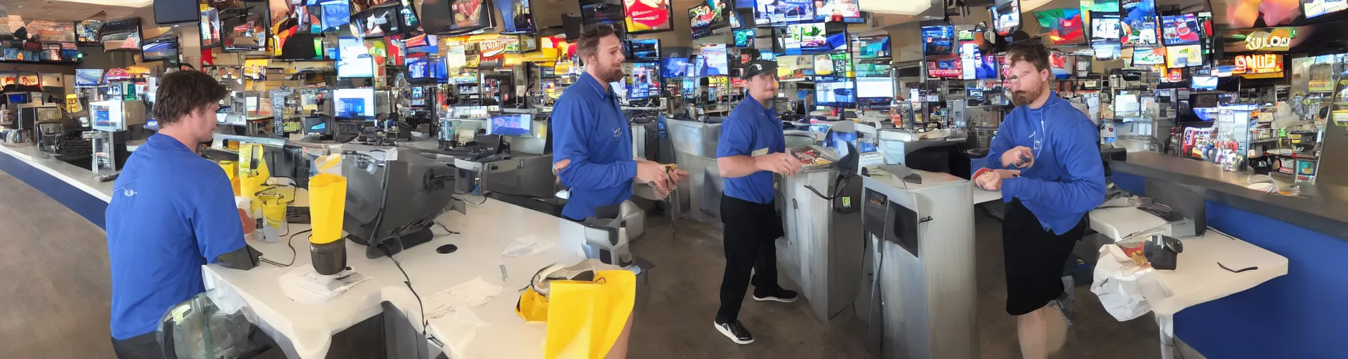 Prompt: Tim Dillon working at Sonic because he lost all of his money leverage trading bitcoin