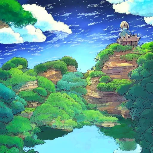 Image similar to studio ghibli heaven scenery art, inspired by the deepest most subconscious dreams possible