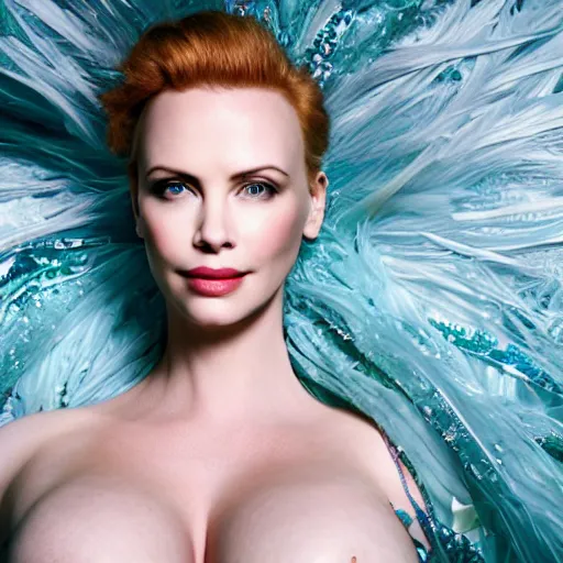 Image similar to portrait of christina hendricks and charlize theron hybrid by mario testino, 3 / 4 view, detailed, award winning, sony a 7 r