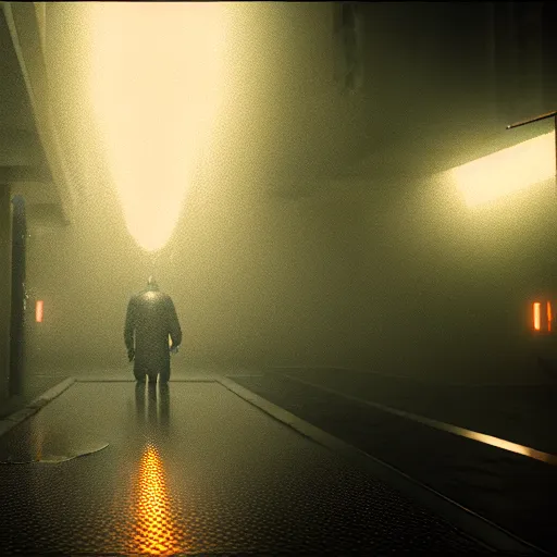 Prompt: Technological Anguish, wet, rain, wetcore, cyberpunk, Art-deco, volumetric lighting, volumetric fog, rtx, Weta Digital, 8k